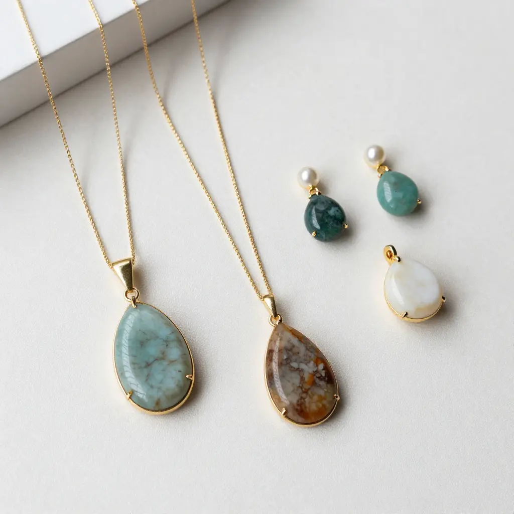 Handcrafted artisan jewelry pieces with natural stones